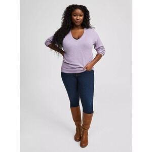 Torrid Everyday Soft V-Neck Raglan Sleeve Sweater 1x Heather Dusk 12/14‎ Purple